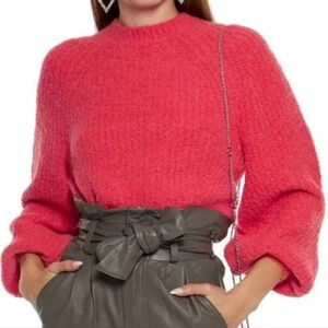 Ulla Johnson Annine Crewneck Balloon Sleeve Chunky Alpaca Sweater Coral Sz Large